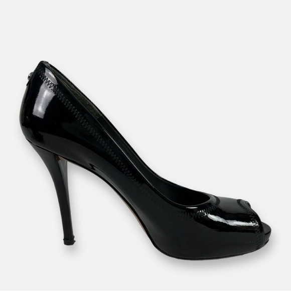 Stuart Weitzman Shoes - Stuart Weitzman Glossy Black Peep-Toe Heels Size 5.5M